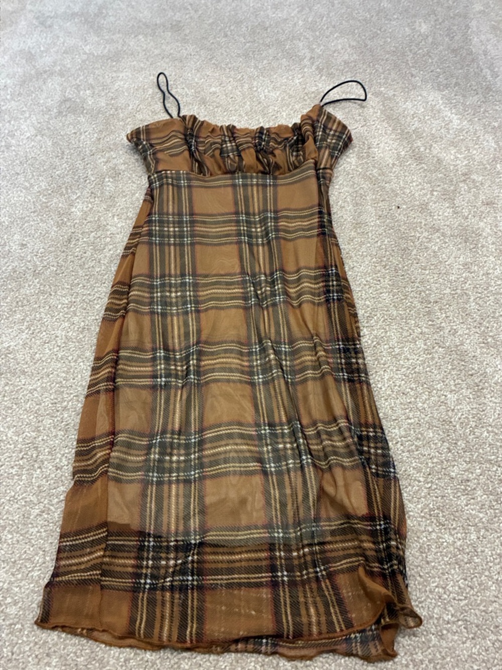 Blue Jay Brown Plaid Strapless Midi with Removable Spaghetti Straps